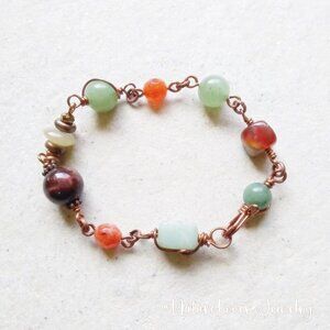 Uniquely Hand Crafted! Aventurine Agate Jasper Carnelian + Copper Bracelet